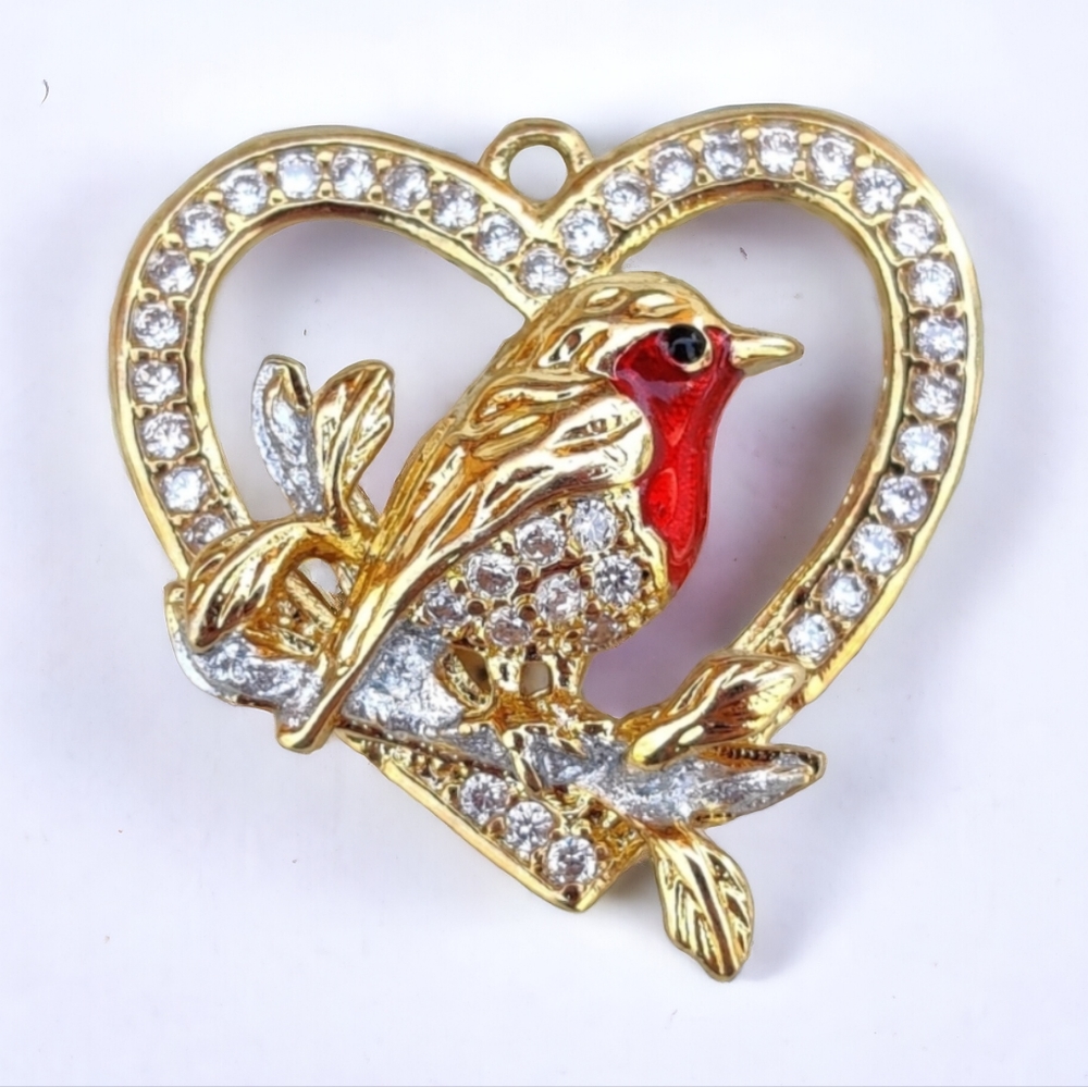 Sparkly sterling sparrow heart pendant